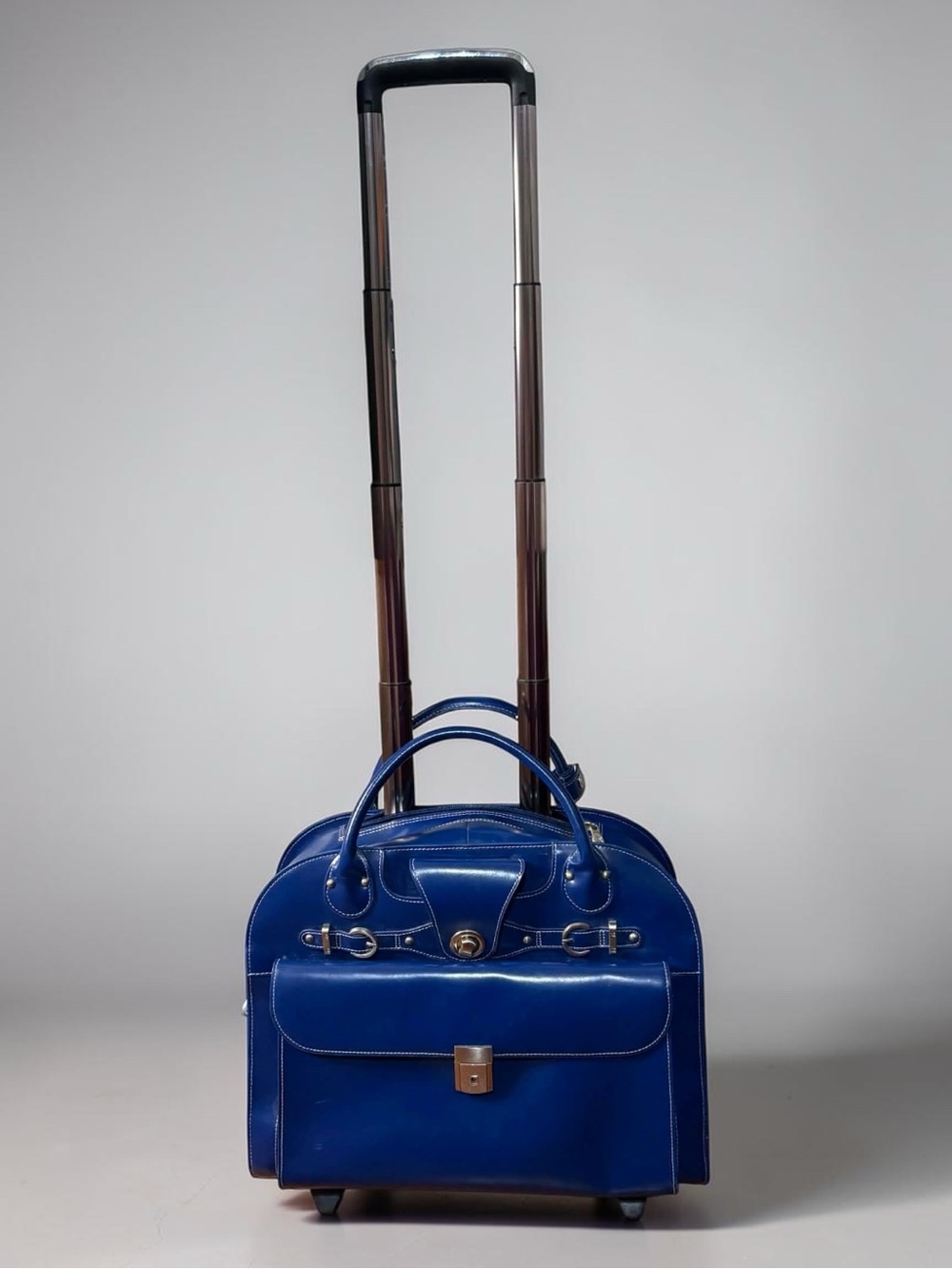 McKlein USA Blue Leather Rolling Laptop Briefcase Wheeled Travel Tote Carry On